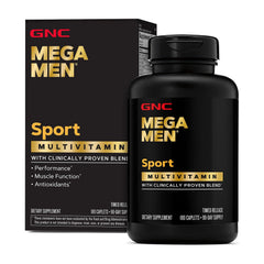GNC Mega Men Sport bottle front view highlighting active lifestyle support