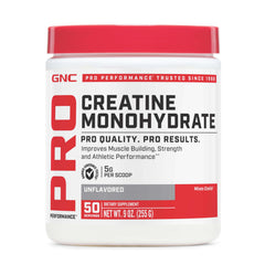 GNC Pro Performance Creatine Monohydrate Powder bottle for easy mixing during workouts