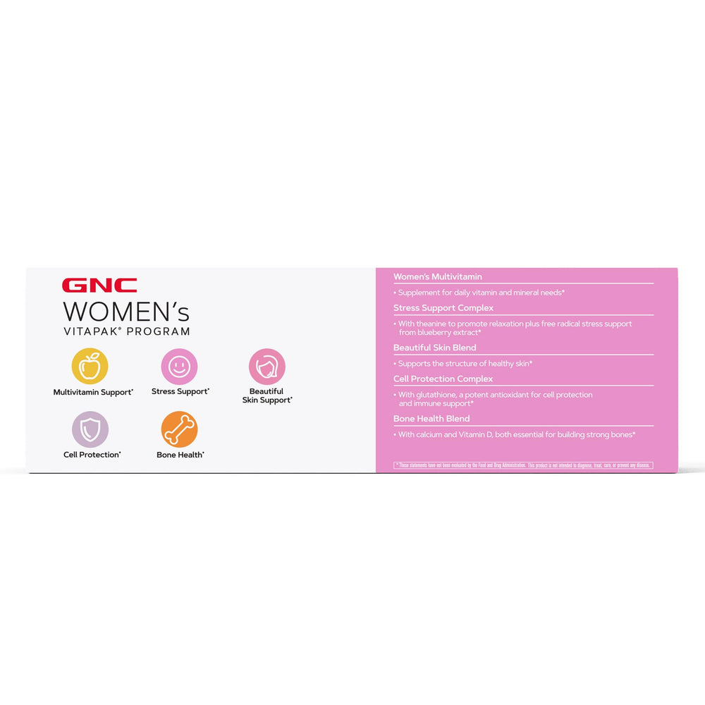 GNC Women's 30+ Vitapak capsules close-up for convenient daily nutrition.