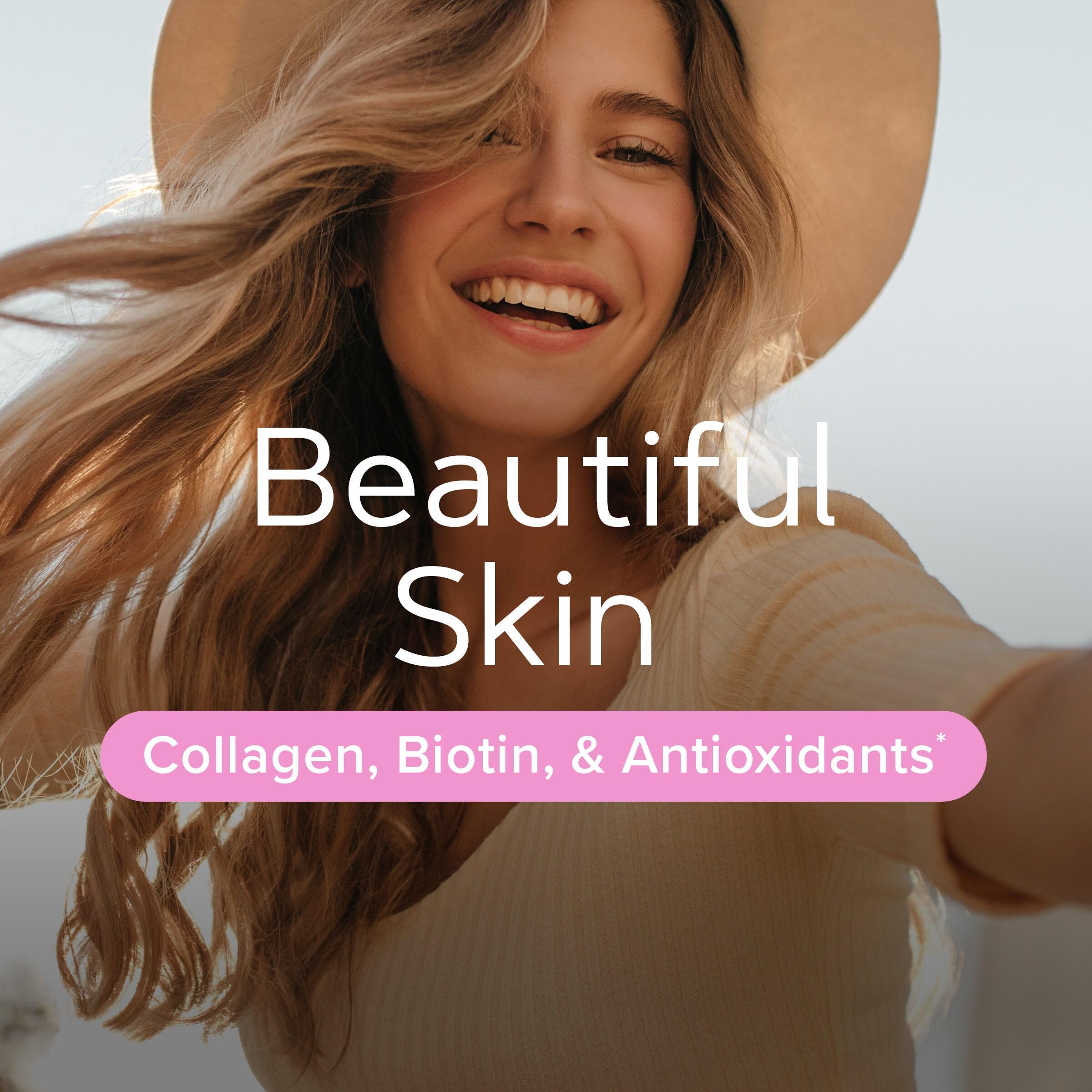 GNC Women's 30+ Vitapak skin support capsules suggesting healthier skin.