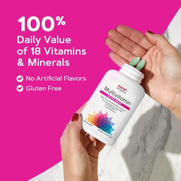 GNC Women's Ultra Mega Multivitamin Caplets antioxidant-rich formula close-up