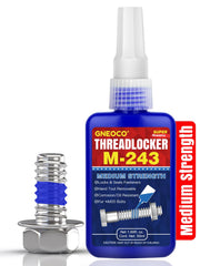 GNEOCO ThreadLocker Blue bottle close-up showing the packaging and cap use