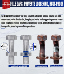 GNEOCO ThreadLocker Blue on a nut and bolt for secure fastening