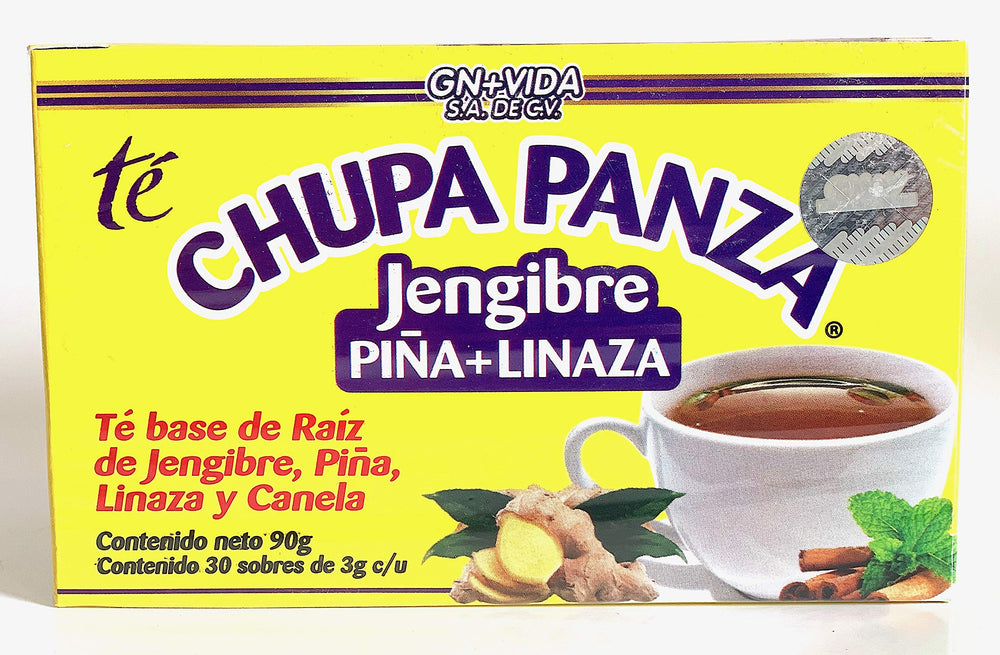 GN+Vida Chupa Panza ingredients close-up ginger pineapple flaxseed cinnamon for natural flavor