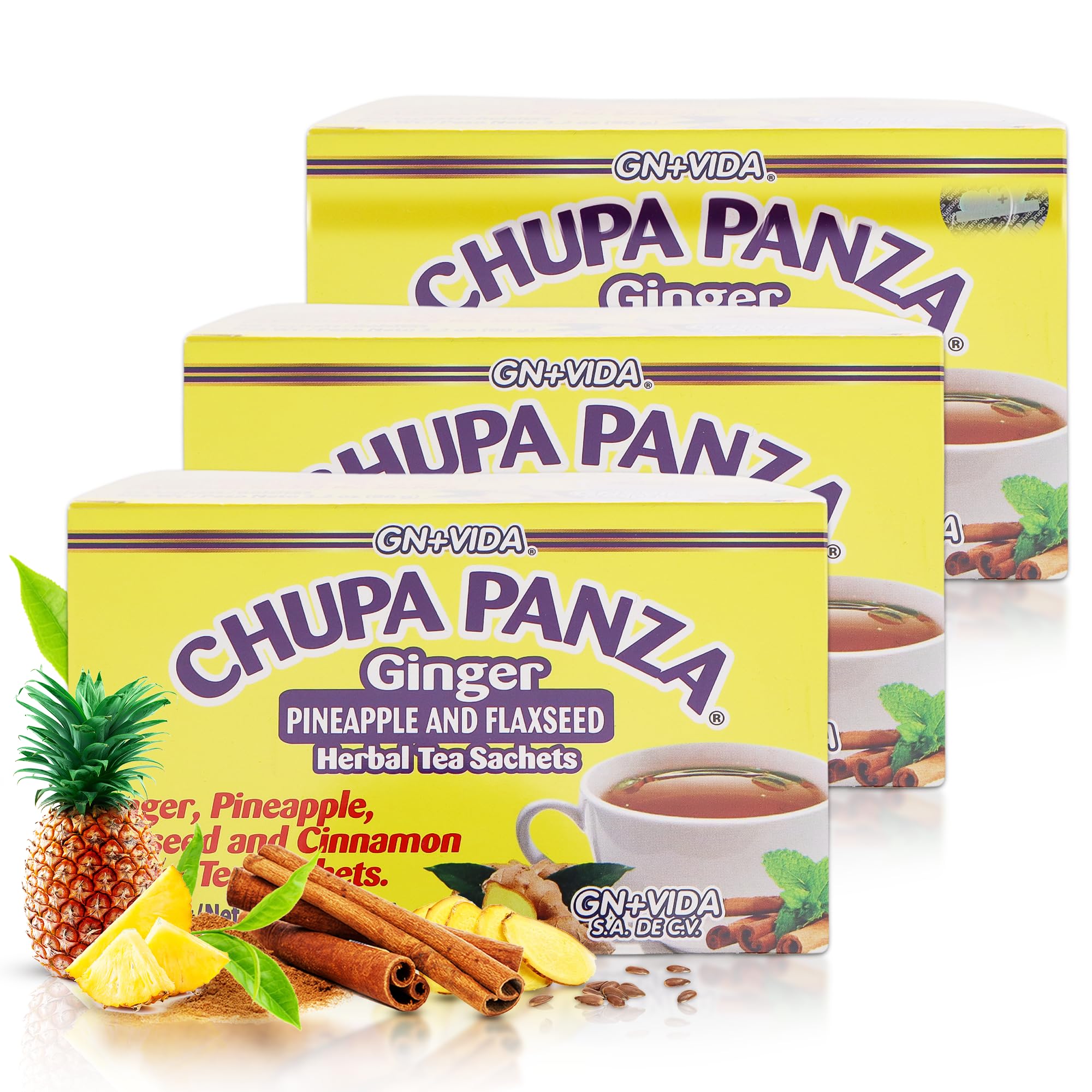 GN+Vida CHUPA Panza tea box front shows three-pack packaging.