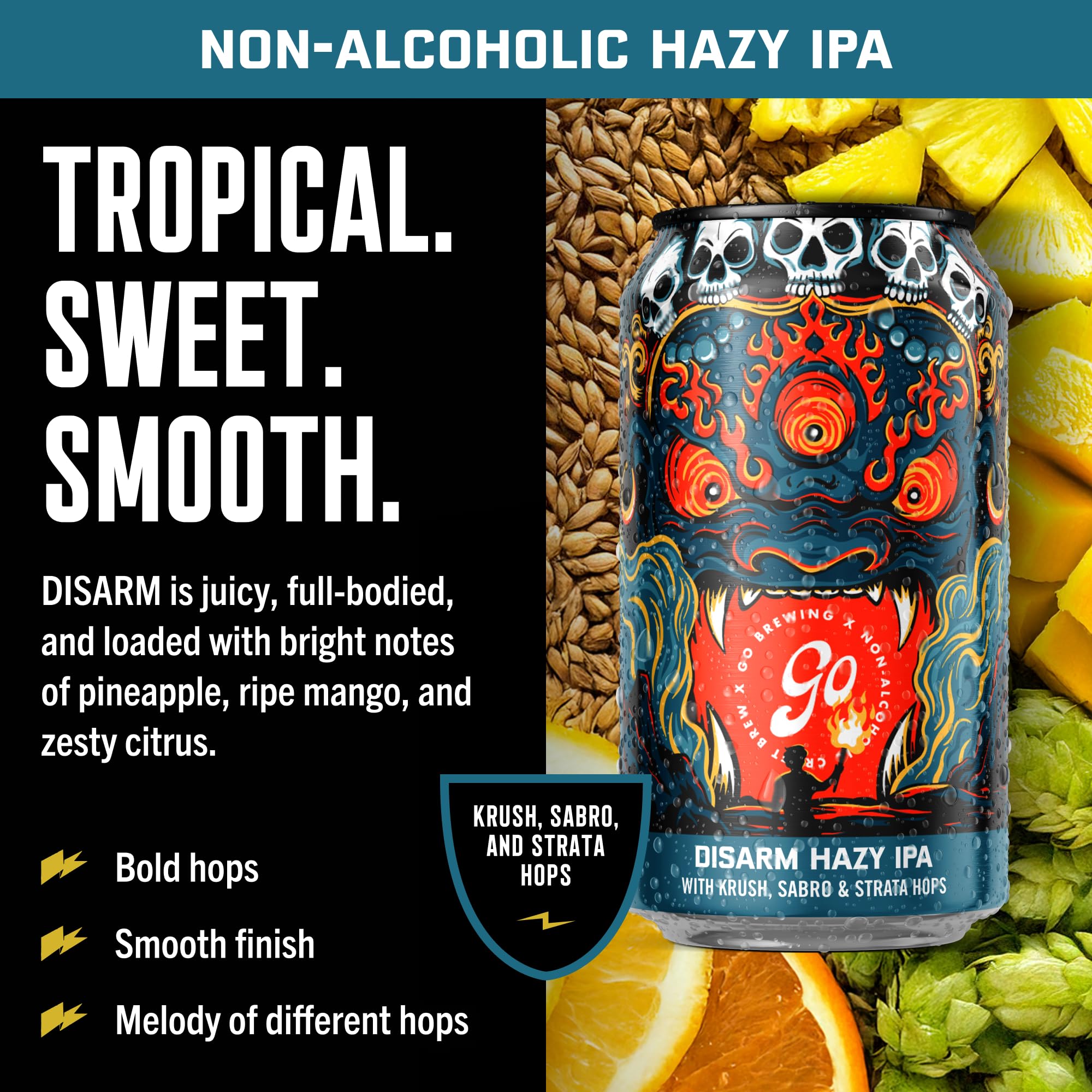Go Brewing non-alcoholic pour in glass with crisp finish