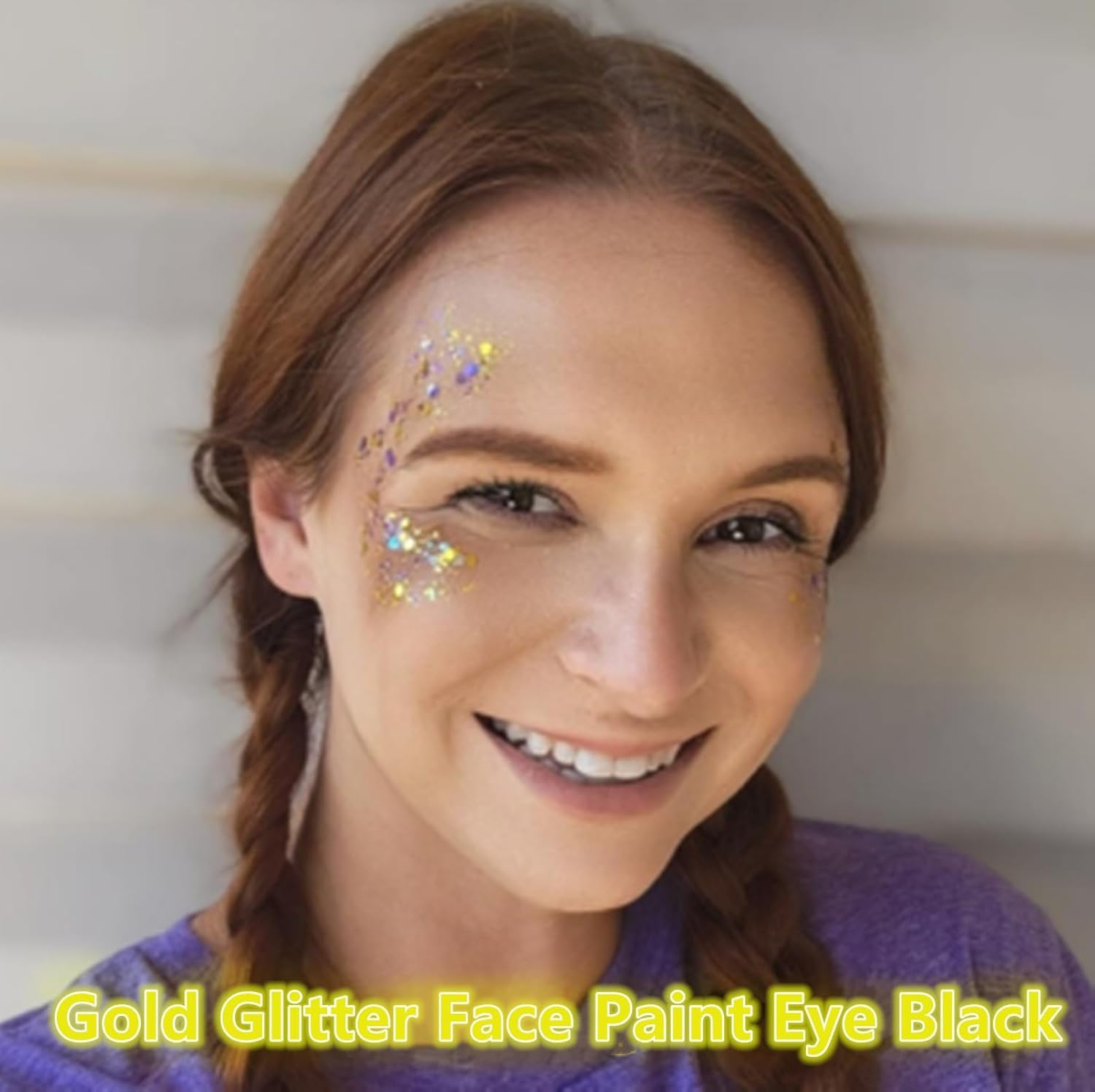 Go Ho Gold Body Glitter on shoulders for sun-kissed festival glow.