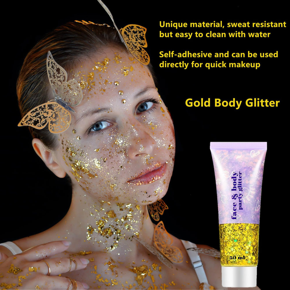 Go Ho Gold Eye Glitter enhances eye makeup with vibrant holographic sparkle.