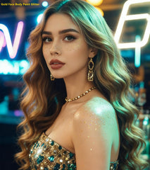 Go Ho Gold Hair Glitter styled for shimmering festival looks.