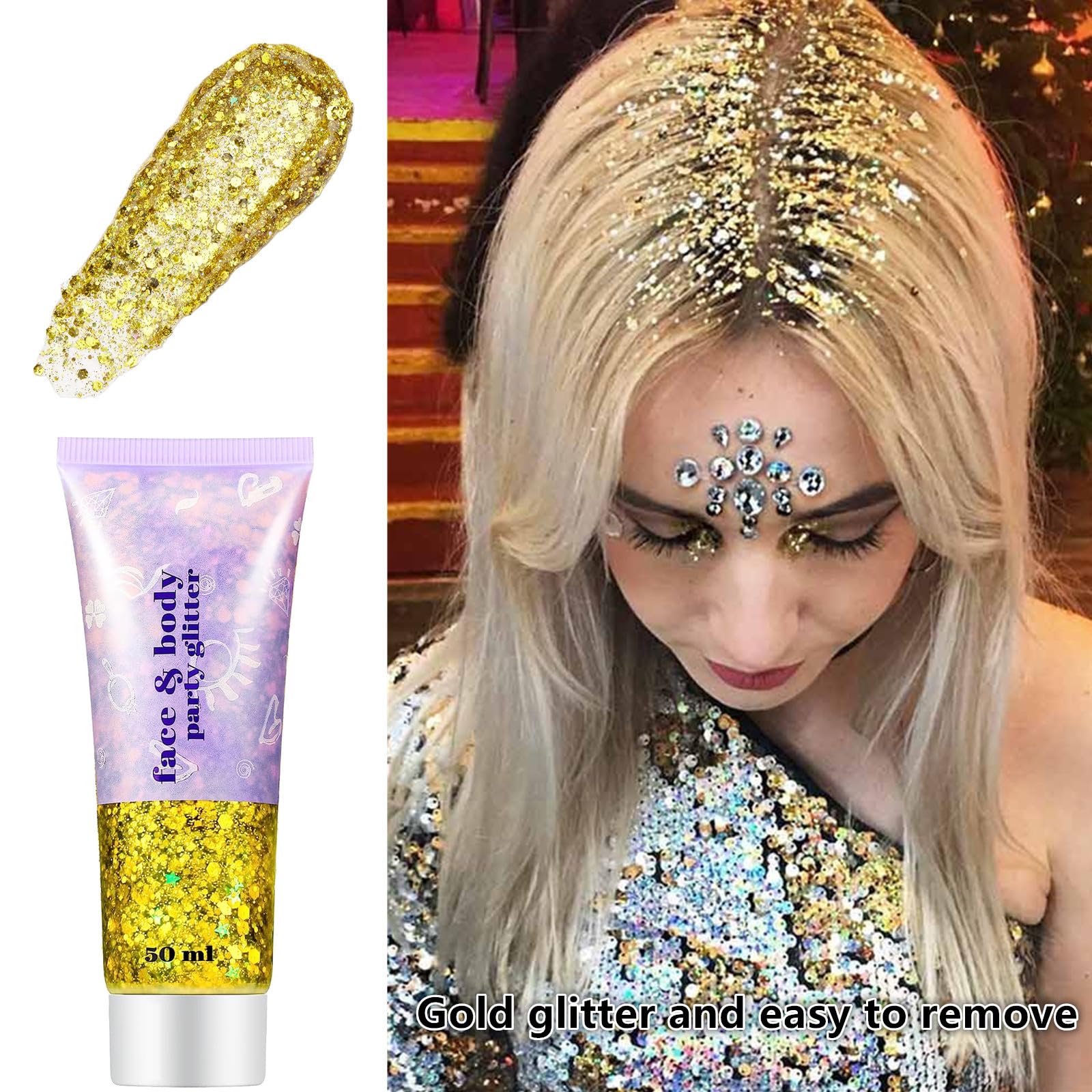 Go Ho Gold Lip Glitter provides metallic shimmer for bold lips.