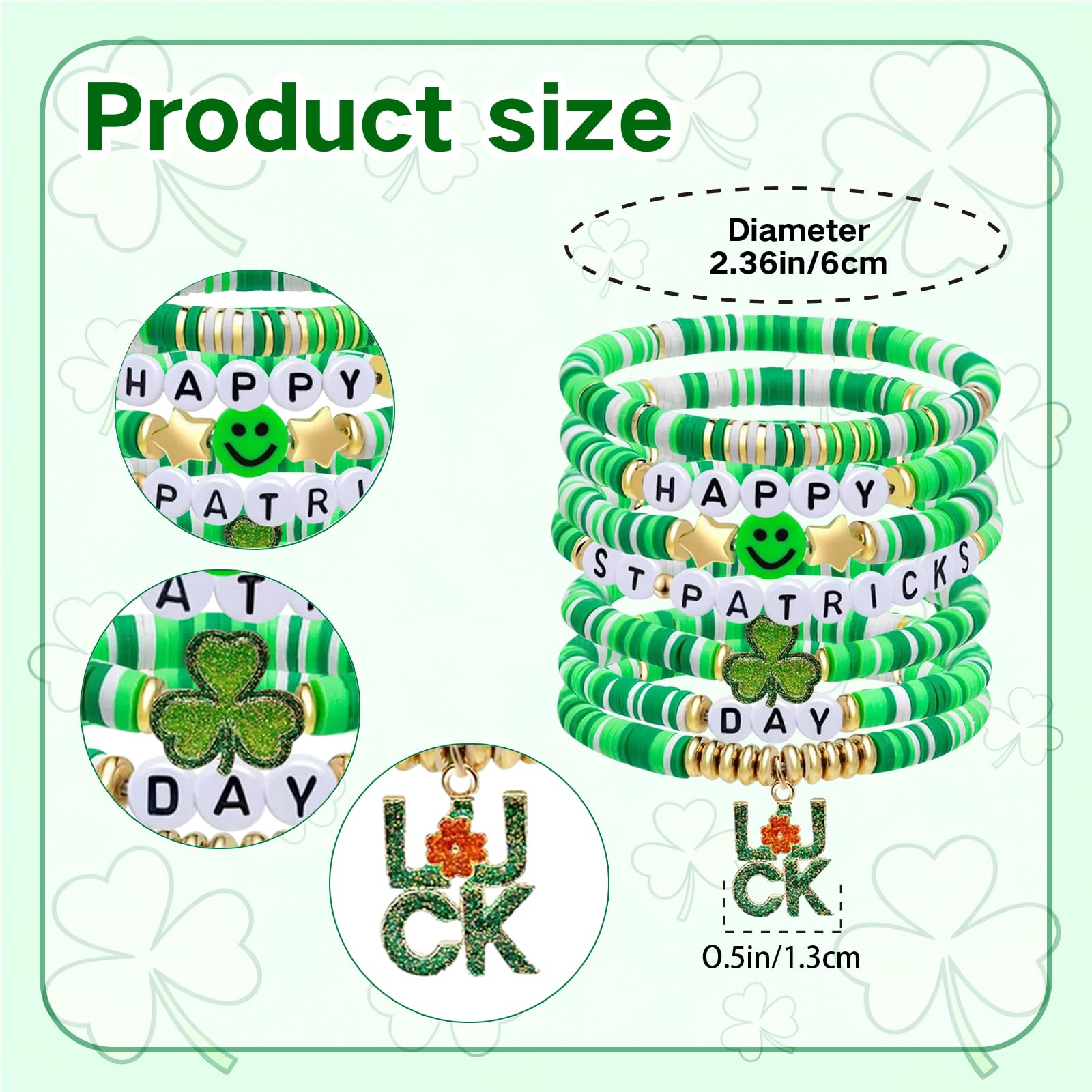 Go Ho shamrock smile charms bracelet set for St Patrick's Day