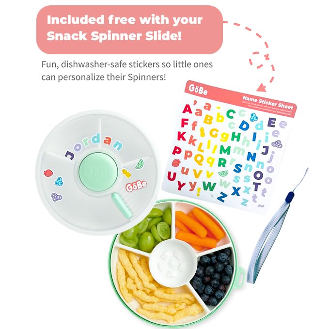 GoBe Kids Snack Spinner with four compartments, easy portioning for balanced snacks.
