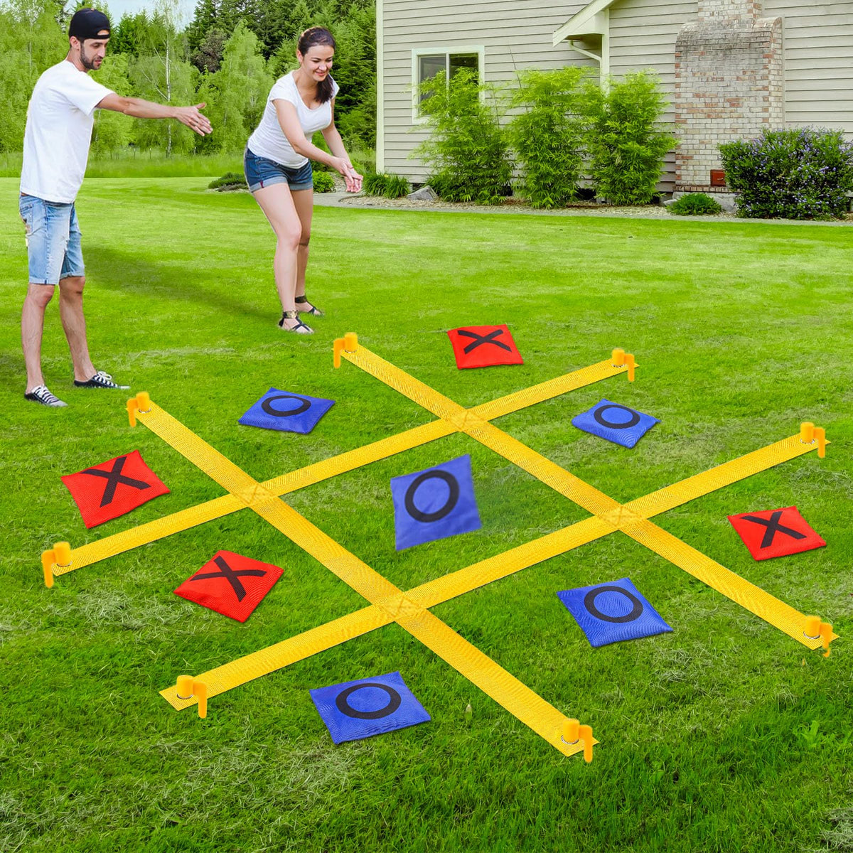 GoBene Giant Tic Tac Toe board on lawn for backyard play and friendly competition.