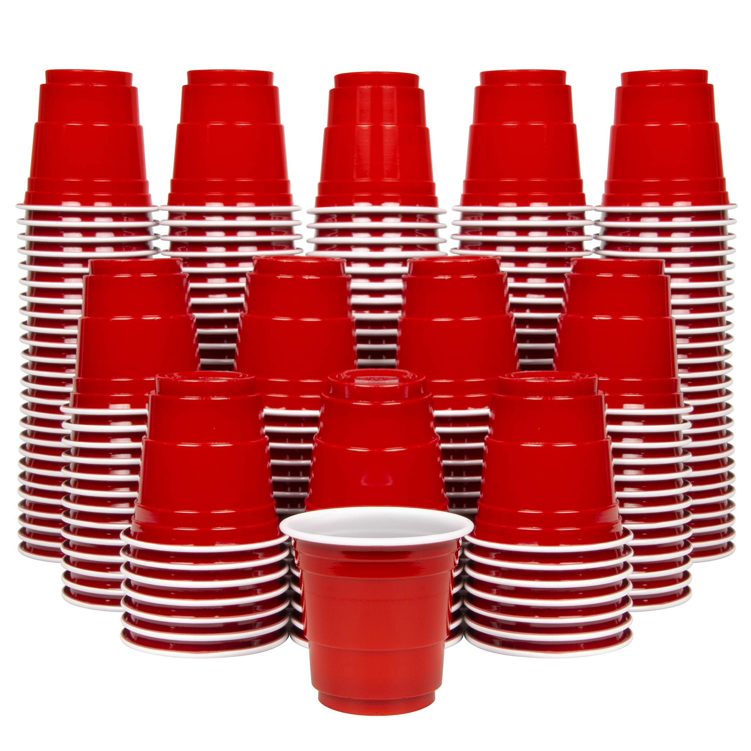 GoBig 200-pack red 2 oz shot cups for party service and easy cleanup.