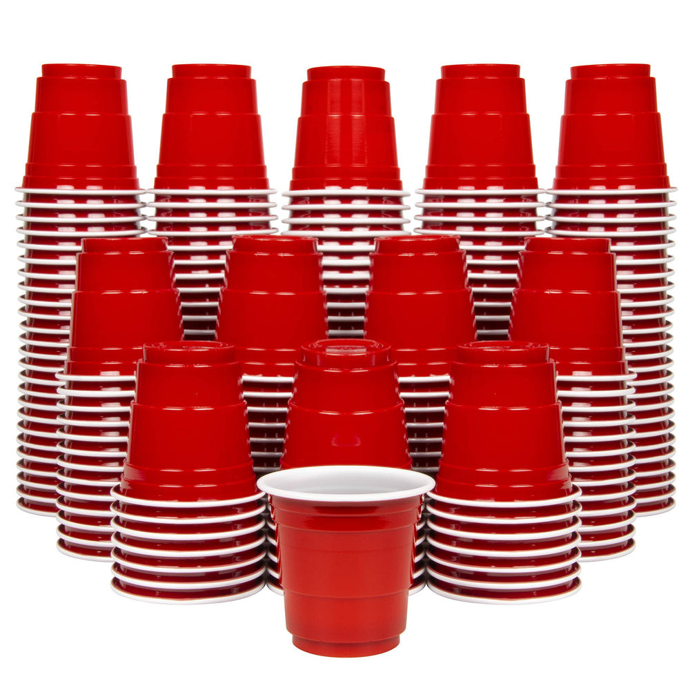 GoBig 200-pack red 2 oz shot cups for party service and easy cleanup.