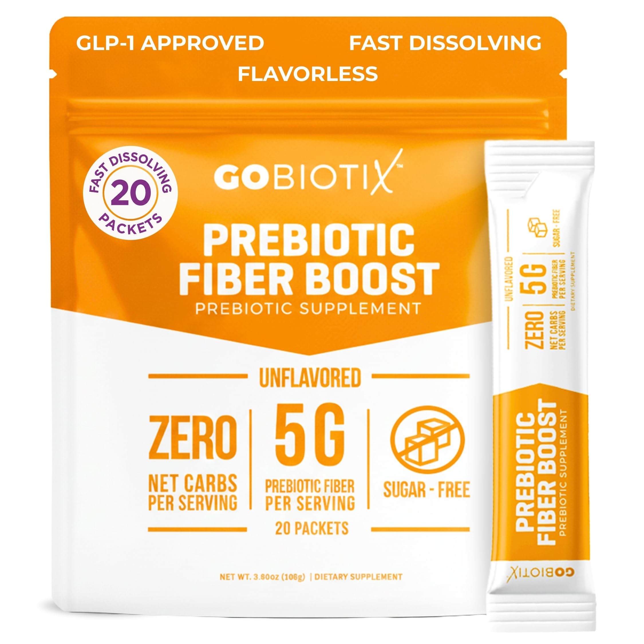 GoBiotix fiber supplement bottle highlights plant based gut support for daily balance