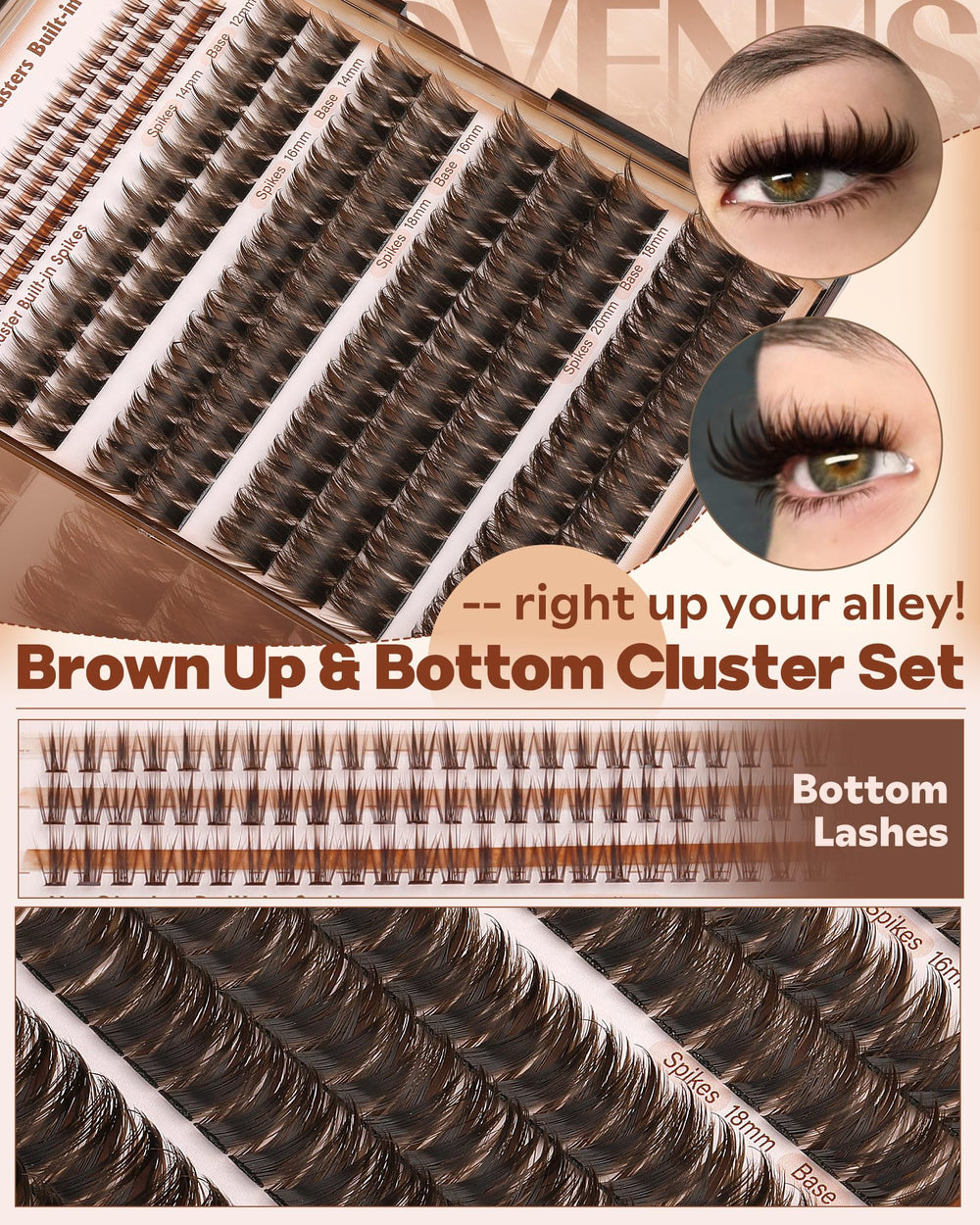 Goddvenus 12-18mm anime lash cluster lengths for dramatic eye shape.