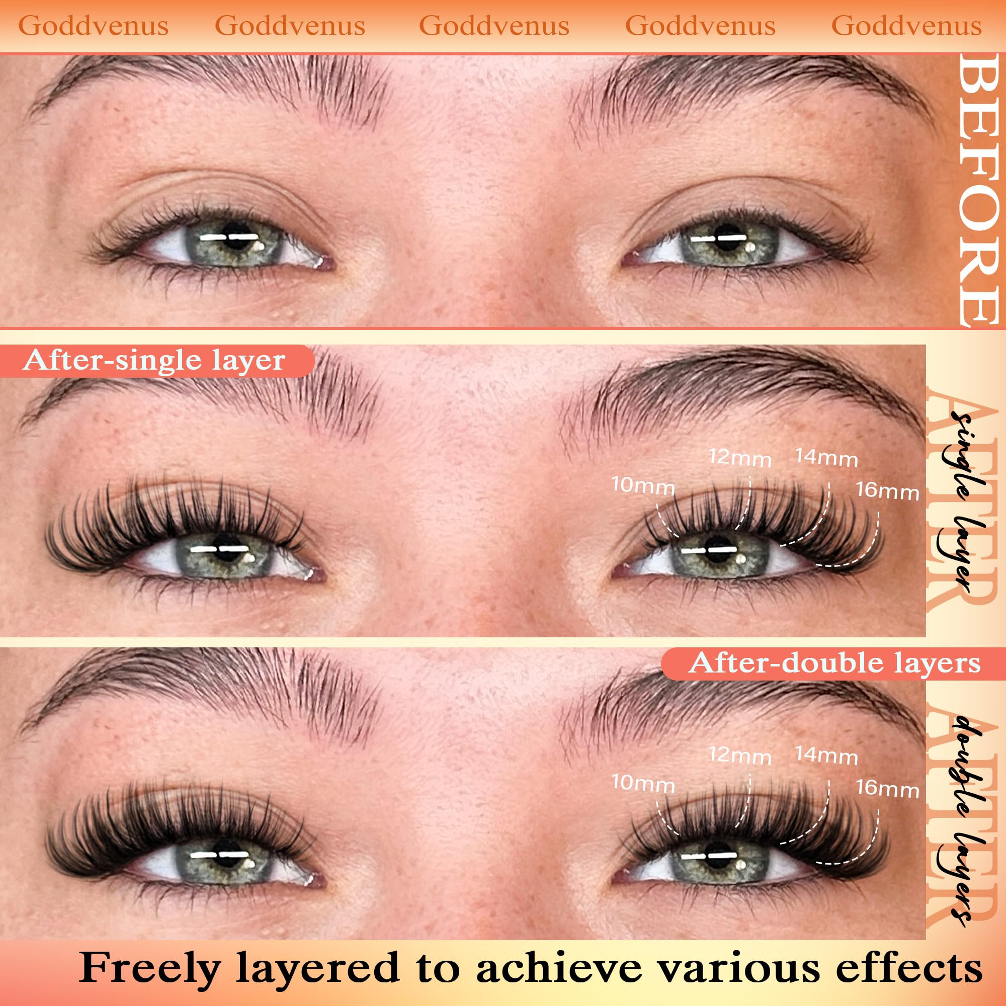 Goddvenus 156-piece lash clusters for customizable, personalized looks.