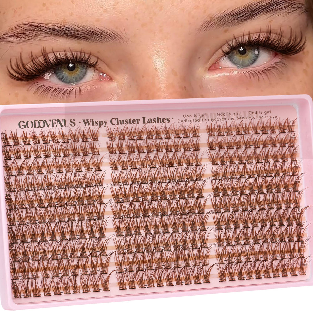 Goddvenus Brown Lash Clusters 10mm soft glam for natural daytime look.