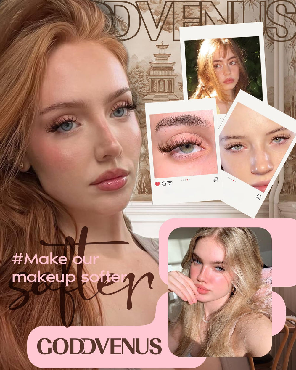 Goddvenus Brown Lash Clusters 14mm natural fan for gentle gaze enhancement.