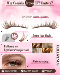 Goddvenus Brown Lash Clusters 15mm varied lengths for versatile DIY looks.