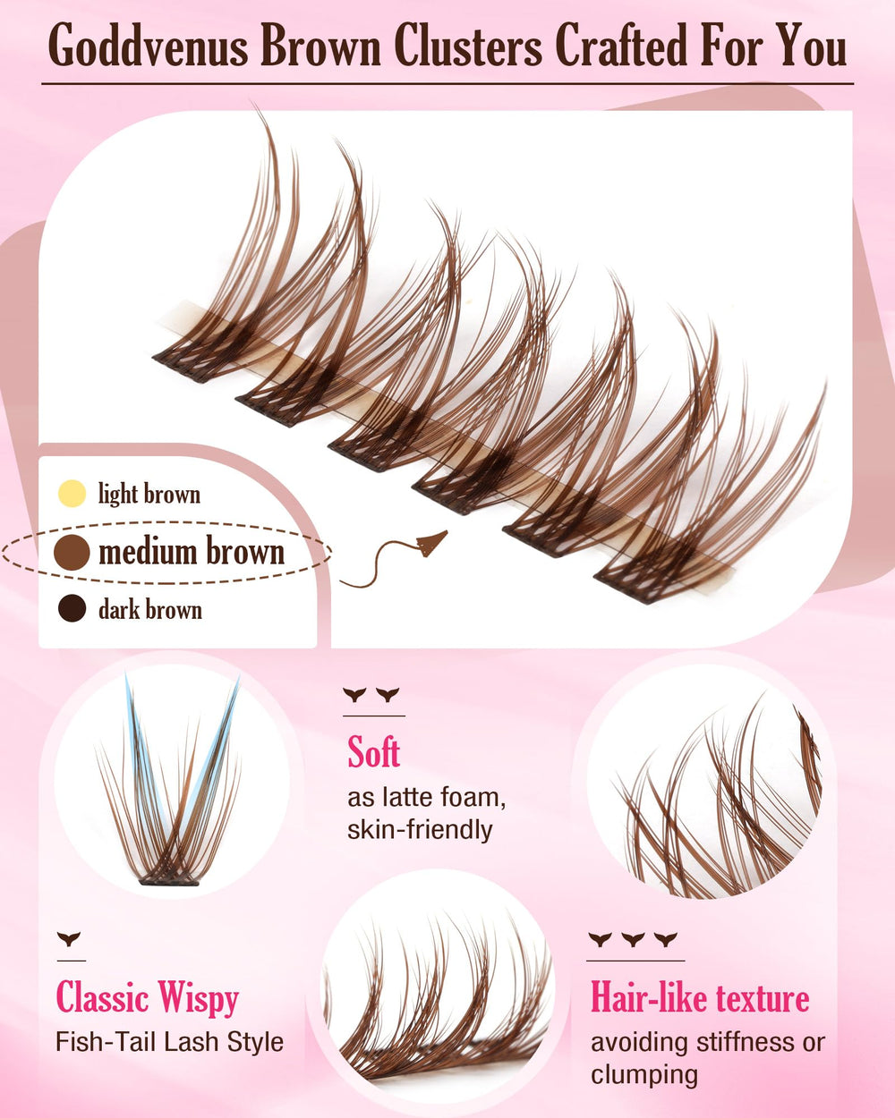 Goddvenus Brown Lash Clusters packaging tray for easy application.