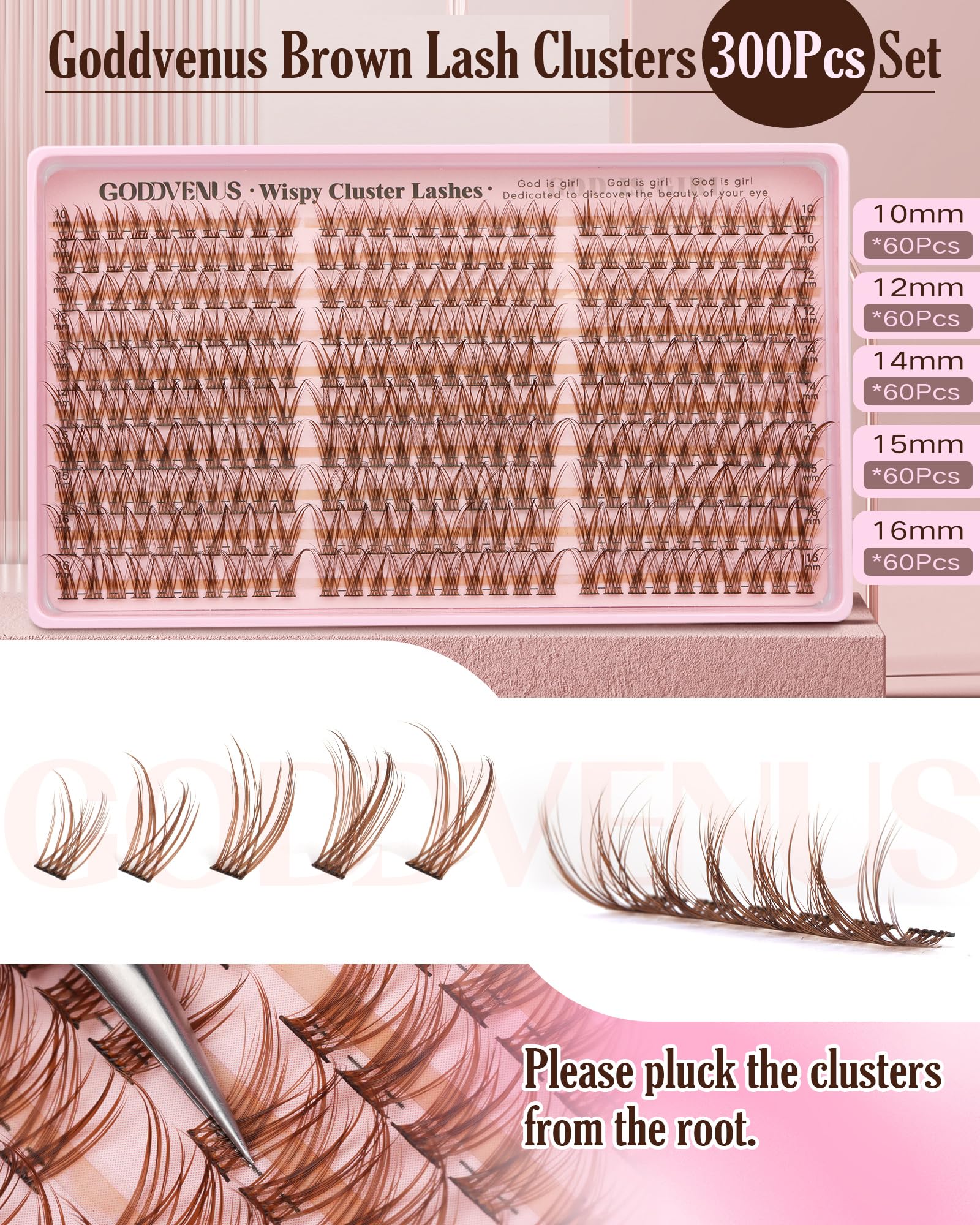 Goddvenus Brown Lash Clusters waterproof performance for all-day wear.
