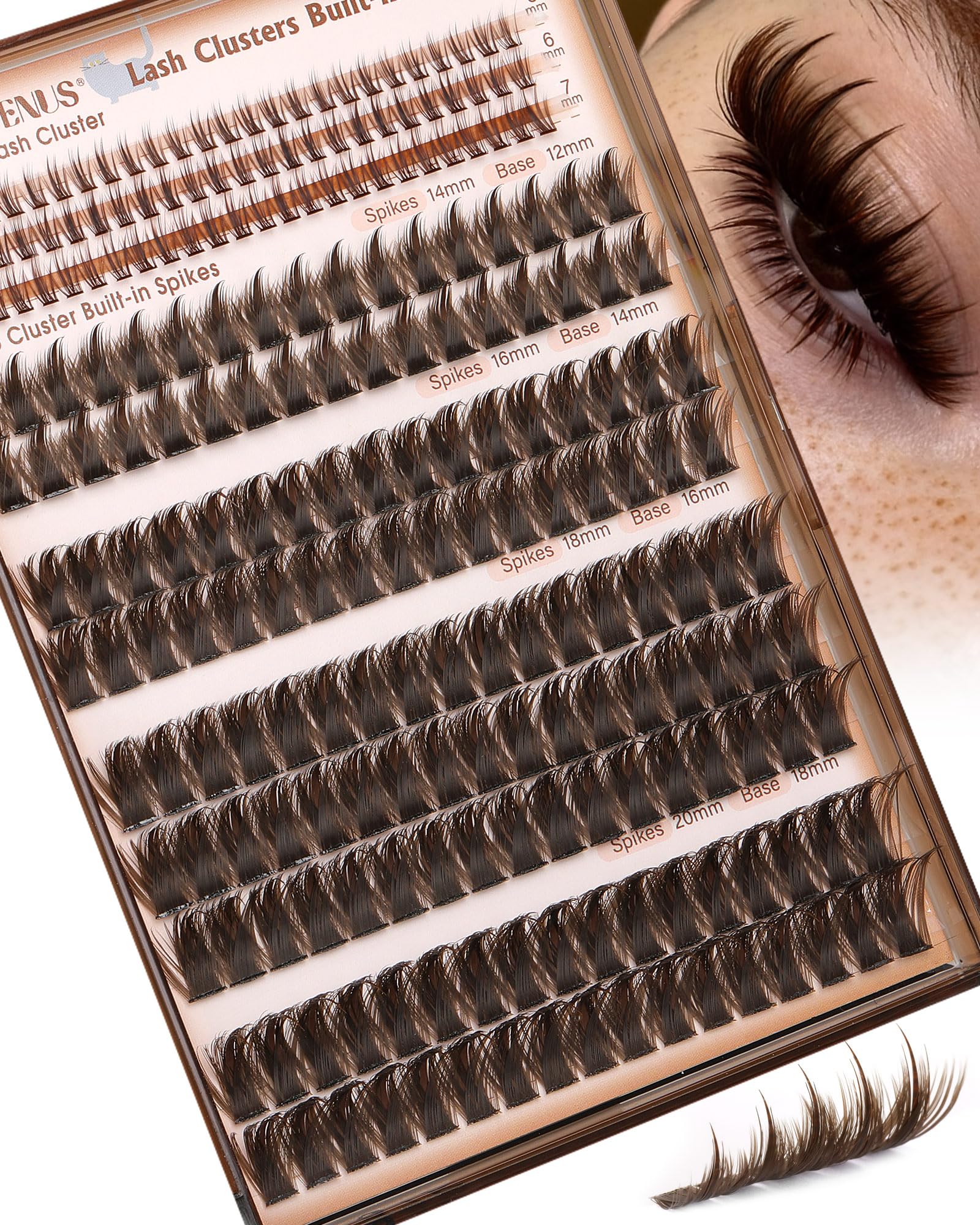Goddvenus brown manga lash clusters with spikes for textured volume and easy application.