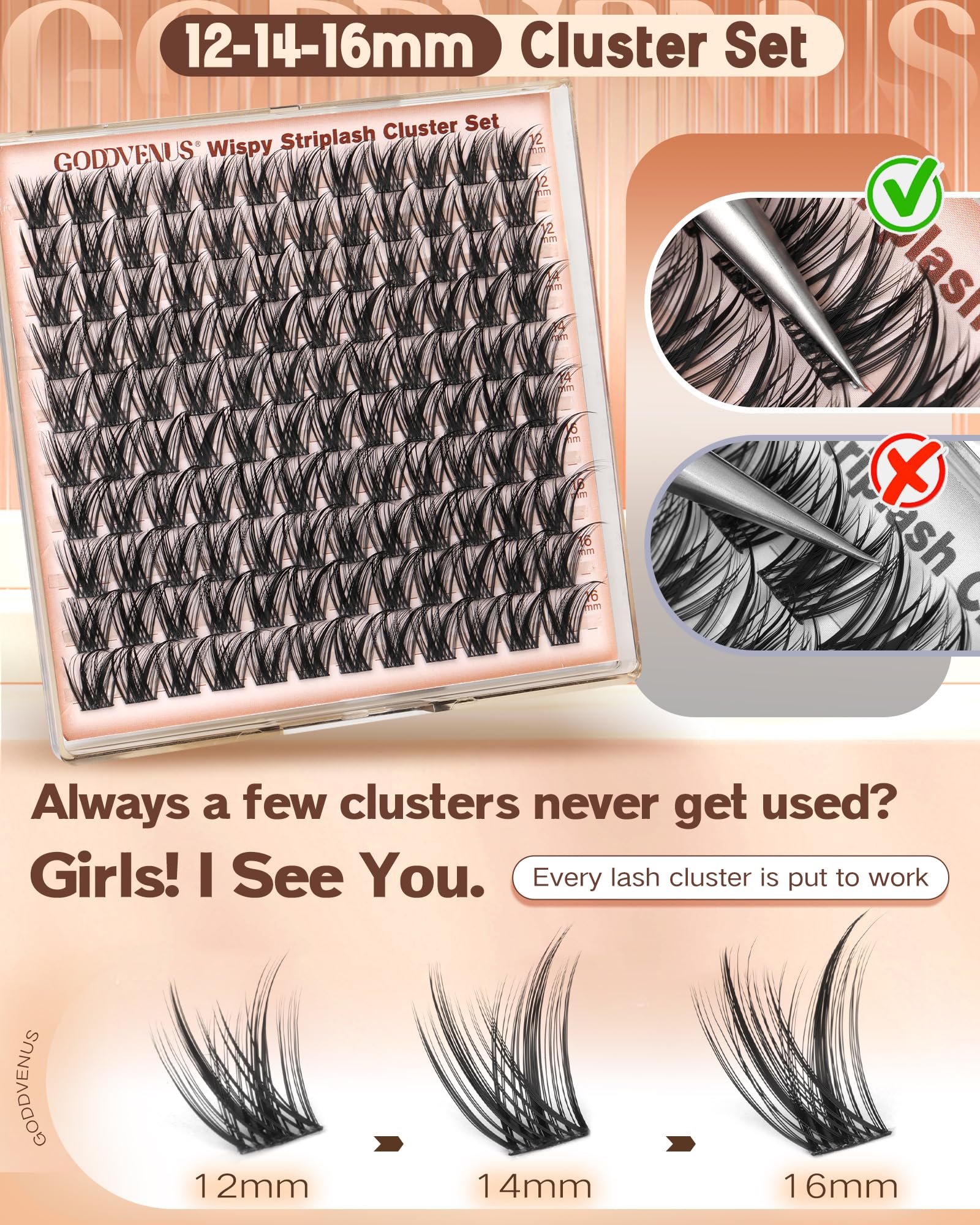 Goddvenus compact packaging with ready-to-use lash clusters.