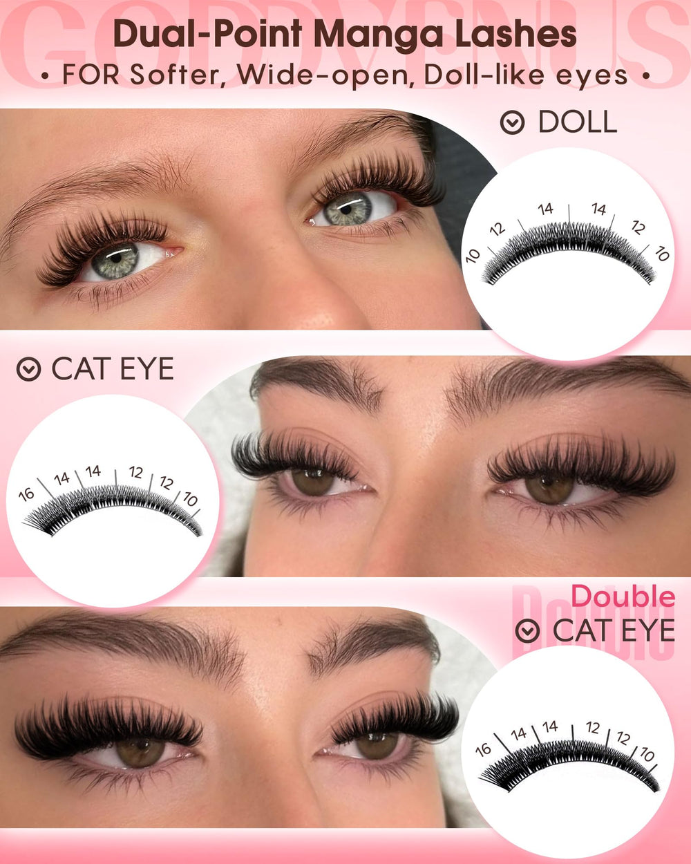 Goddvenus dense, waterproof lash clusters with lasting curl