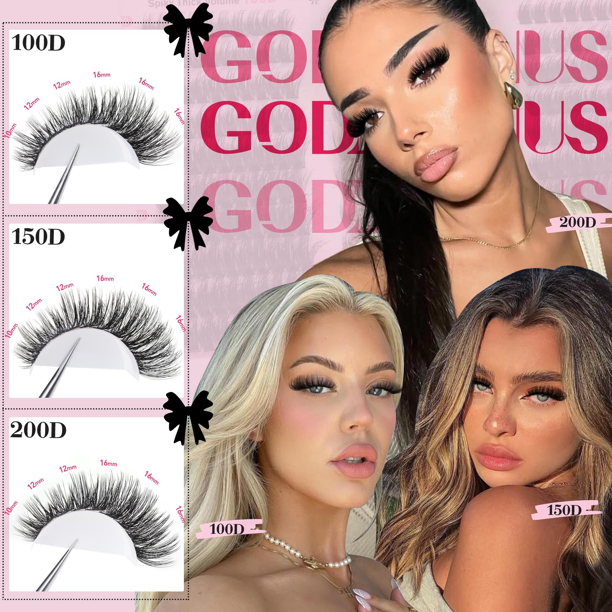 Goddvenus fluffy lash clusters 150D 12mm offer mid-length drama with soft, wispy texture.