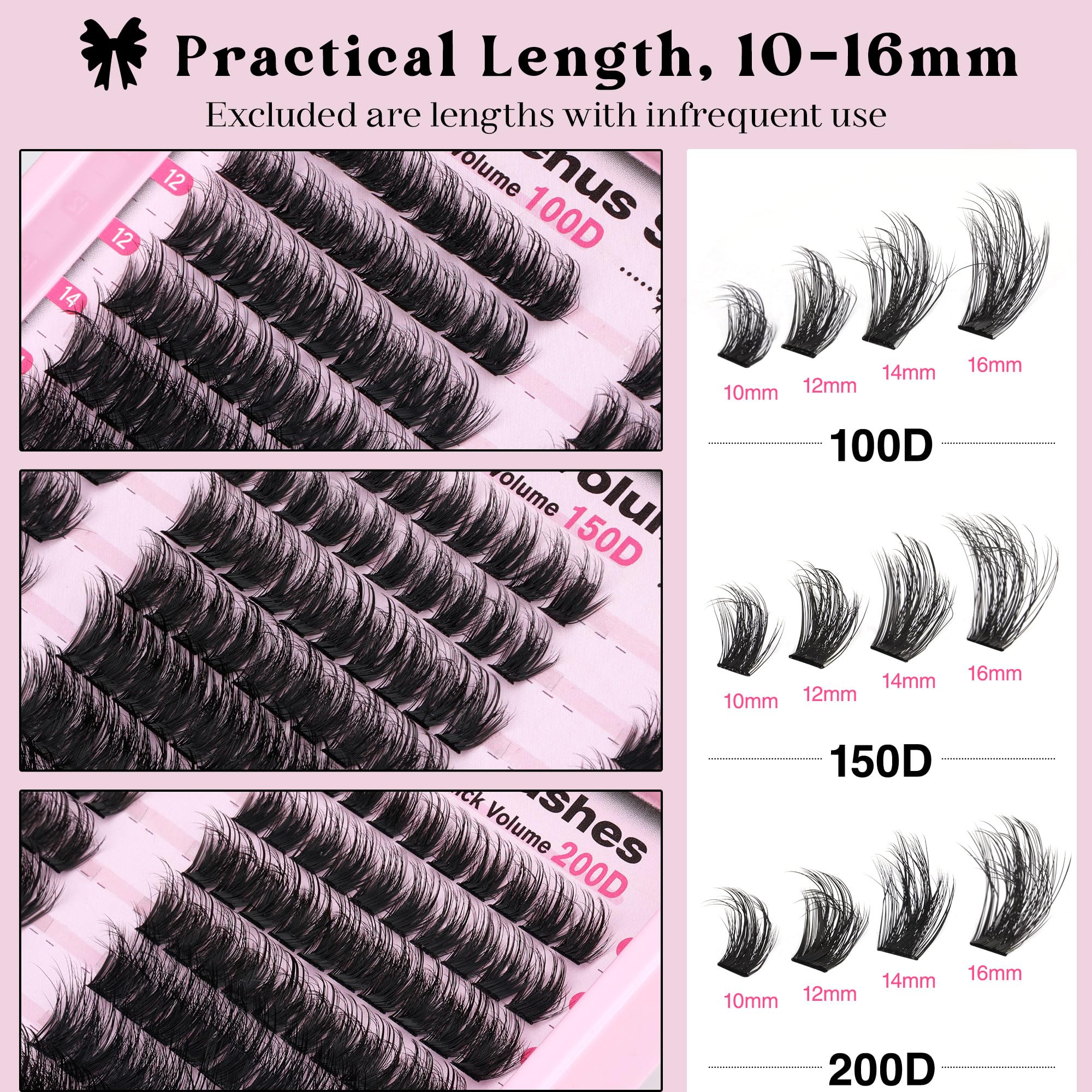 Goddvenus fluffy lash clusters 200D 14mm deliver bold, voluminous lashes with comfortable wear.