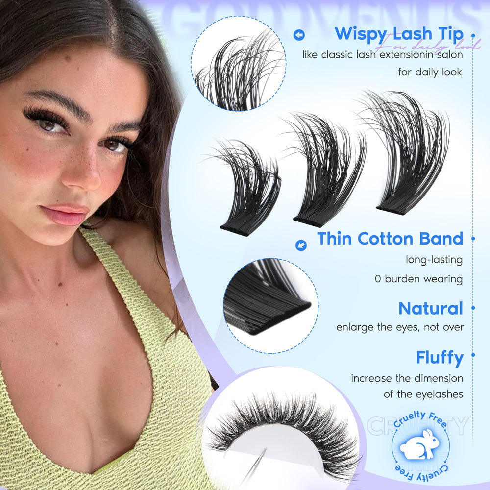Goddvenus natural fluffy lash clusters blend with real lashes for seamless volume.