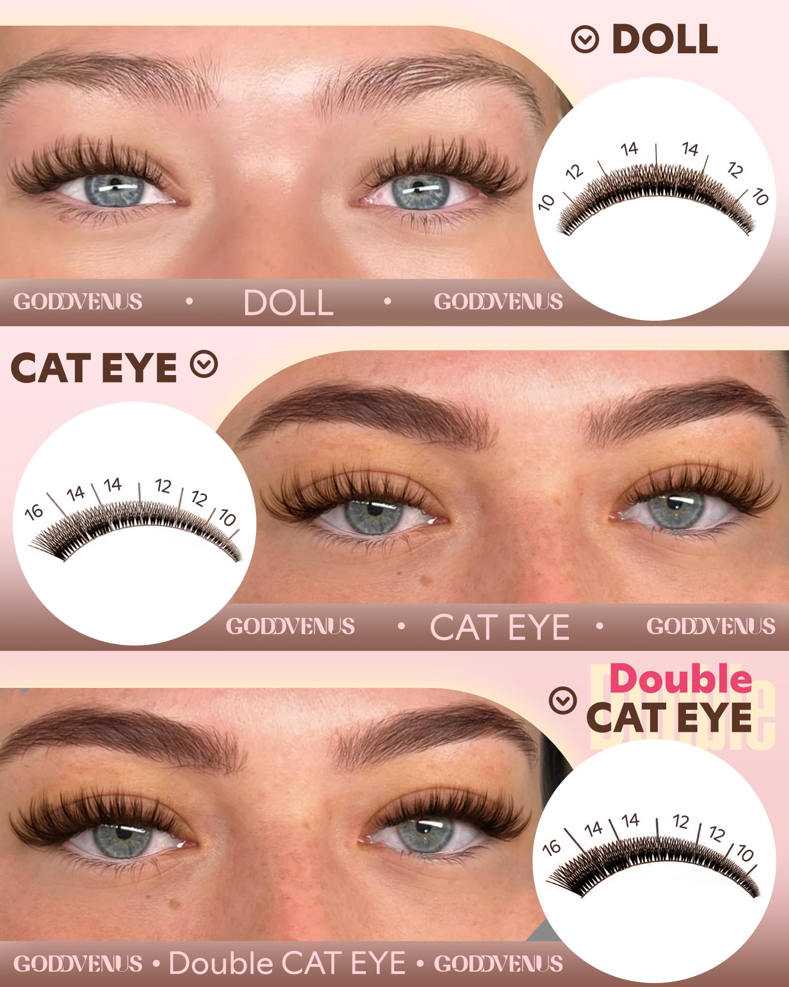 Goddvenus wispy c-curl clusters for salon-style application.