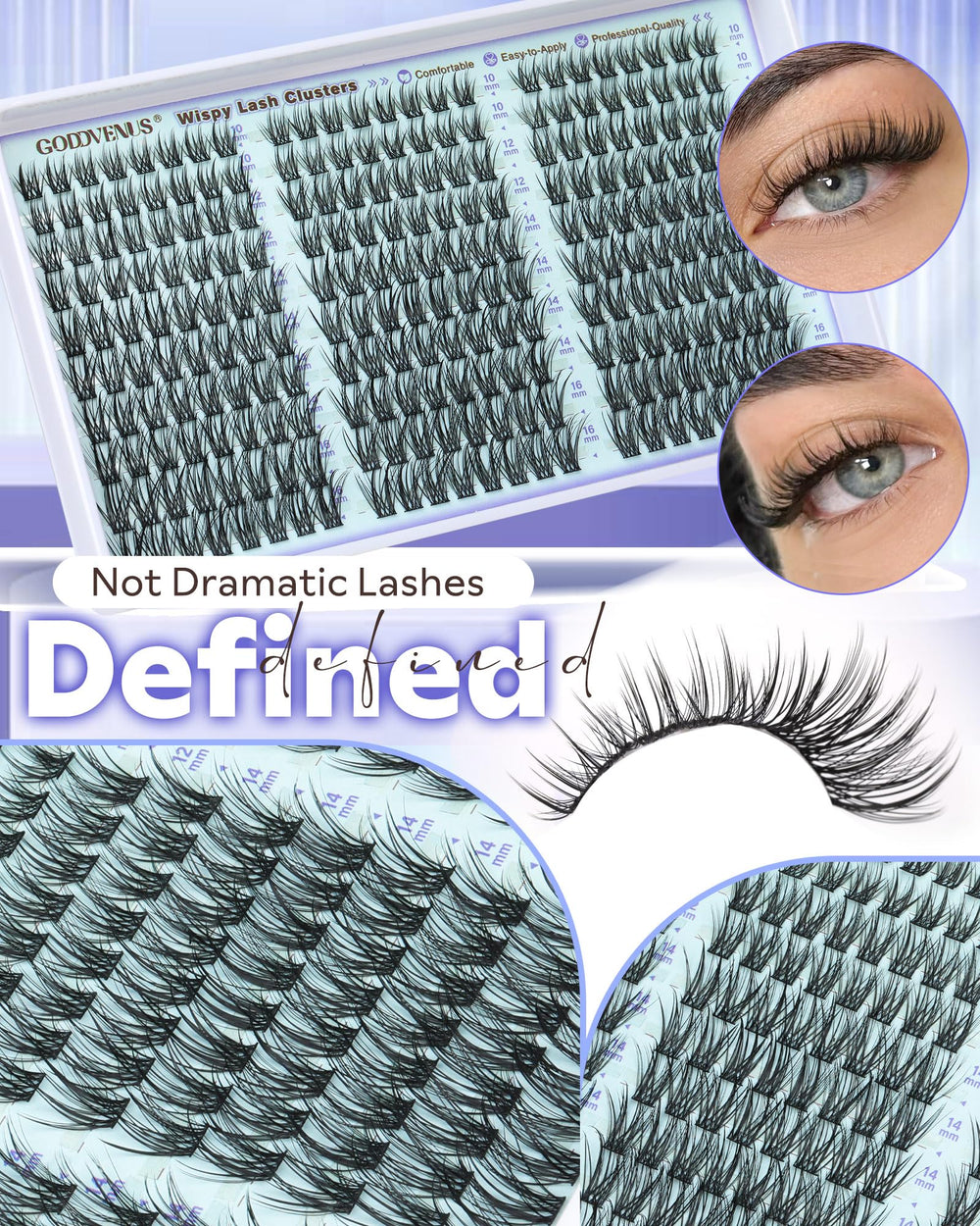 Goddvenus Wispy Lash Clusters CC curve profile highlights lift and curl.