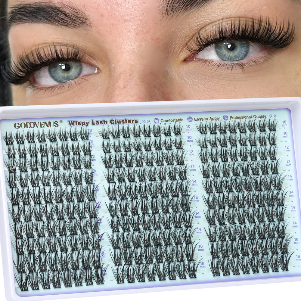 Goddvenus Wispy Lash Clusters closeup showing natural blend and lightweight feel.