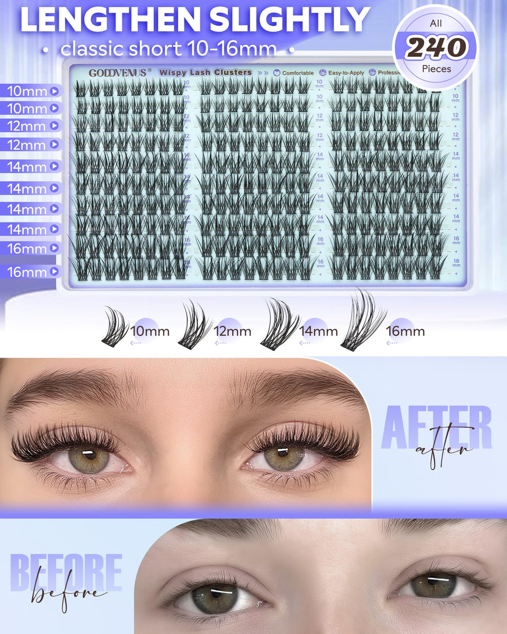 Goddvenus Wispy Lash Clusters cloud-light feel demonstrated in daily wear.