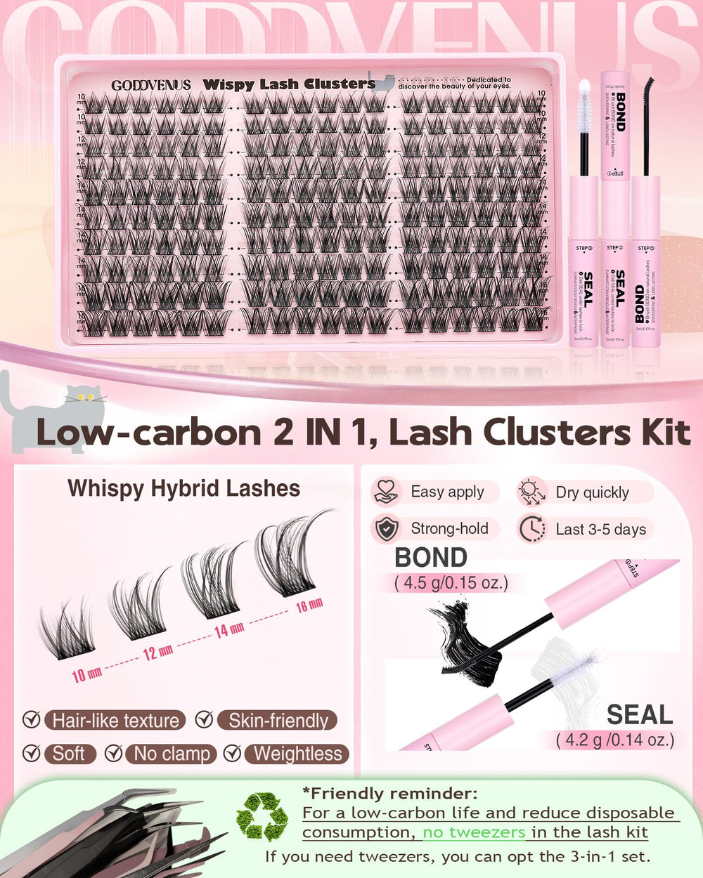 Goddvenus Wispy Lash Clusters length range 10-16mm suits natural to dramatic looks.