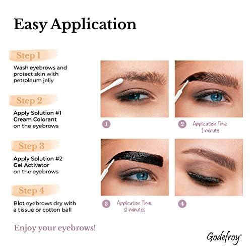 Close-up of Godefroy fast-acting brow color formula in action.
