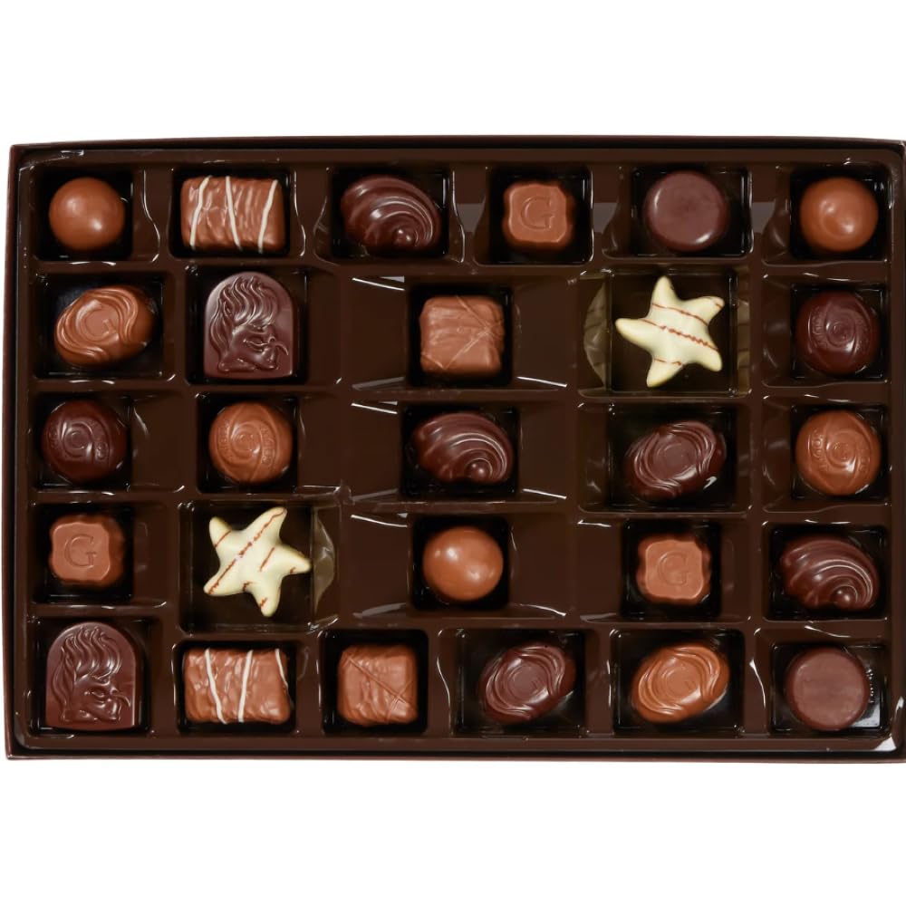 Assorted fillings including hazelnut praline, raspberry, and caramel for rich tasting