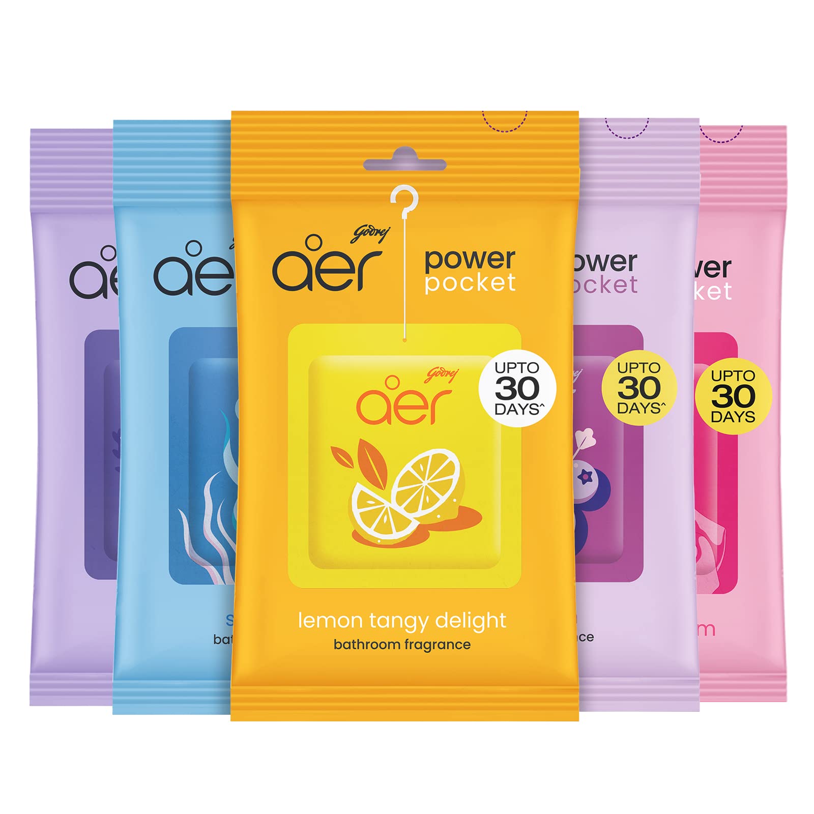 Godrej aer Power Pocket Berry Rush freshens kitchens, laundry rooms, and other compact areas.