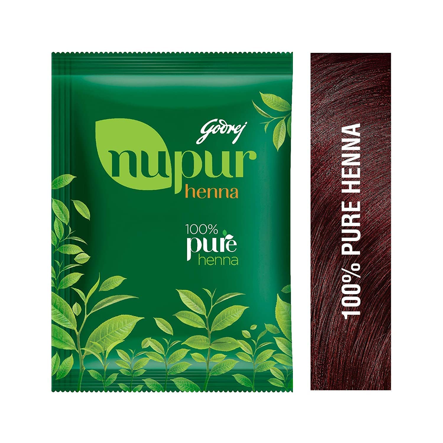 Godrej Nupur Henna mehndi powder closeup highlighting rich color-ready formula.