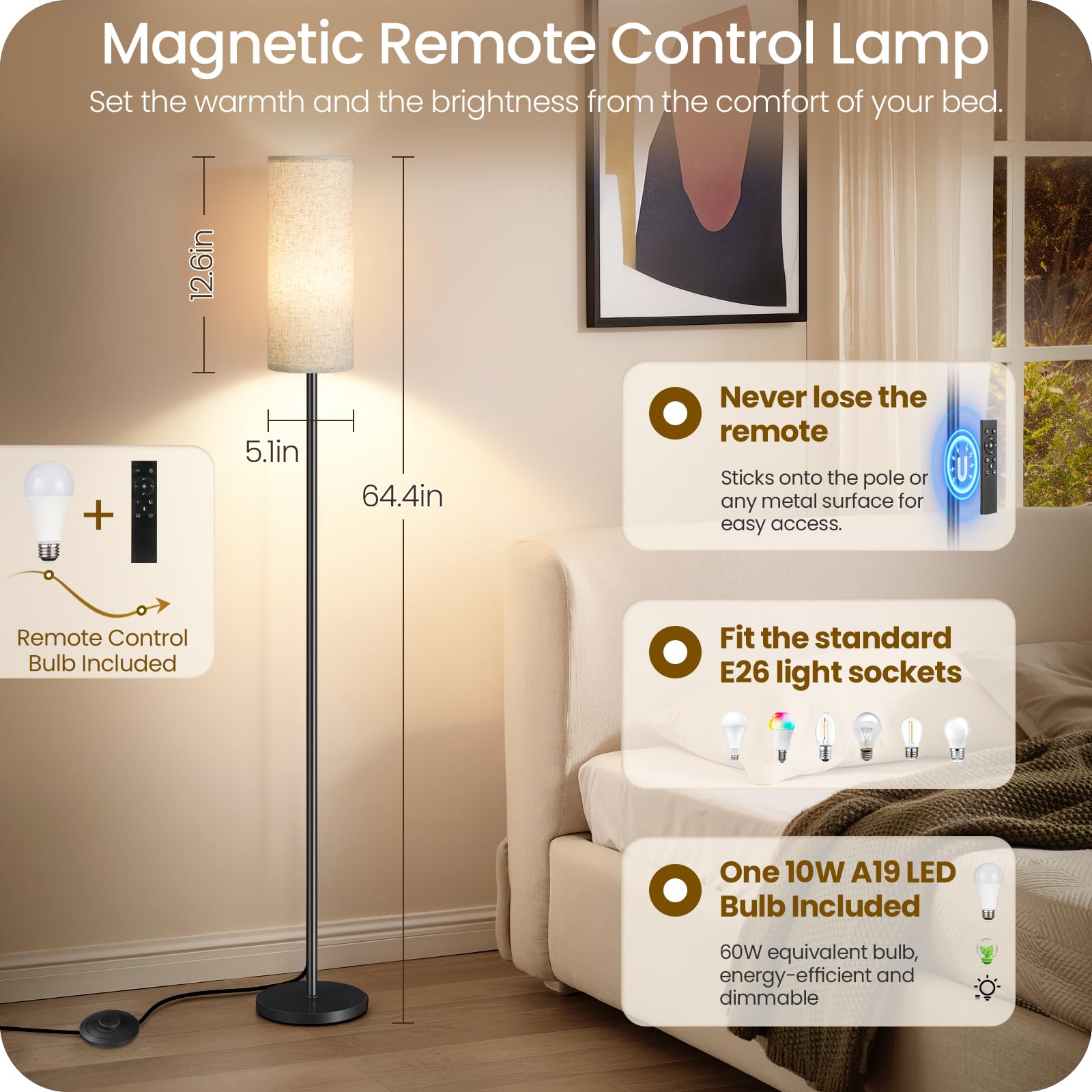 GOEBLESON tall reading lamp in a cozy corner