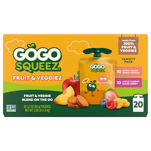 GoGo squeeZ pouch with open cap for mess-free snacking.