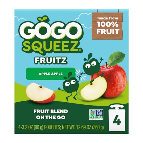 GoGo SqueeZ Non-GMO verified seal signals a fruit-forward snack.