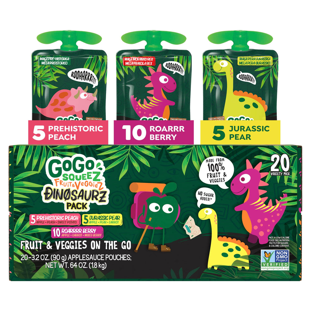 GoGo squeeZ Roarrrr Berry pouch for on-the-go snacking.