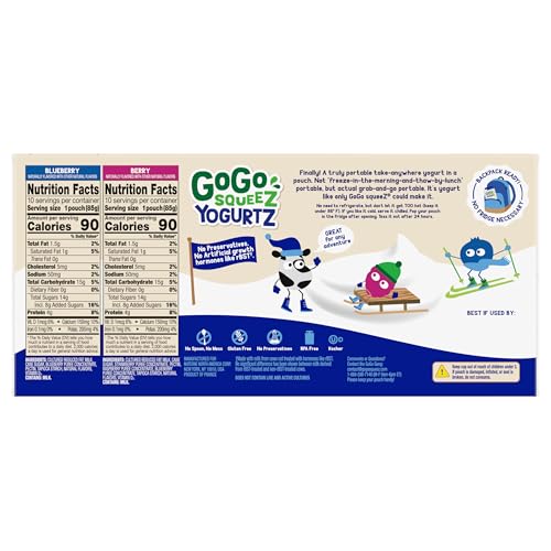 GoGo squeeZ yogurtZ berry pouch: convenient fruit-infused yogurt for kids.