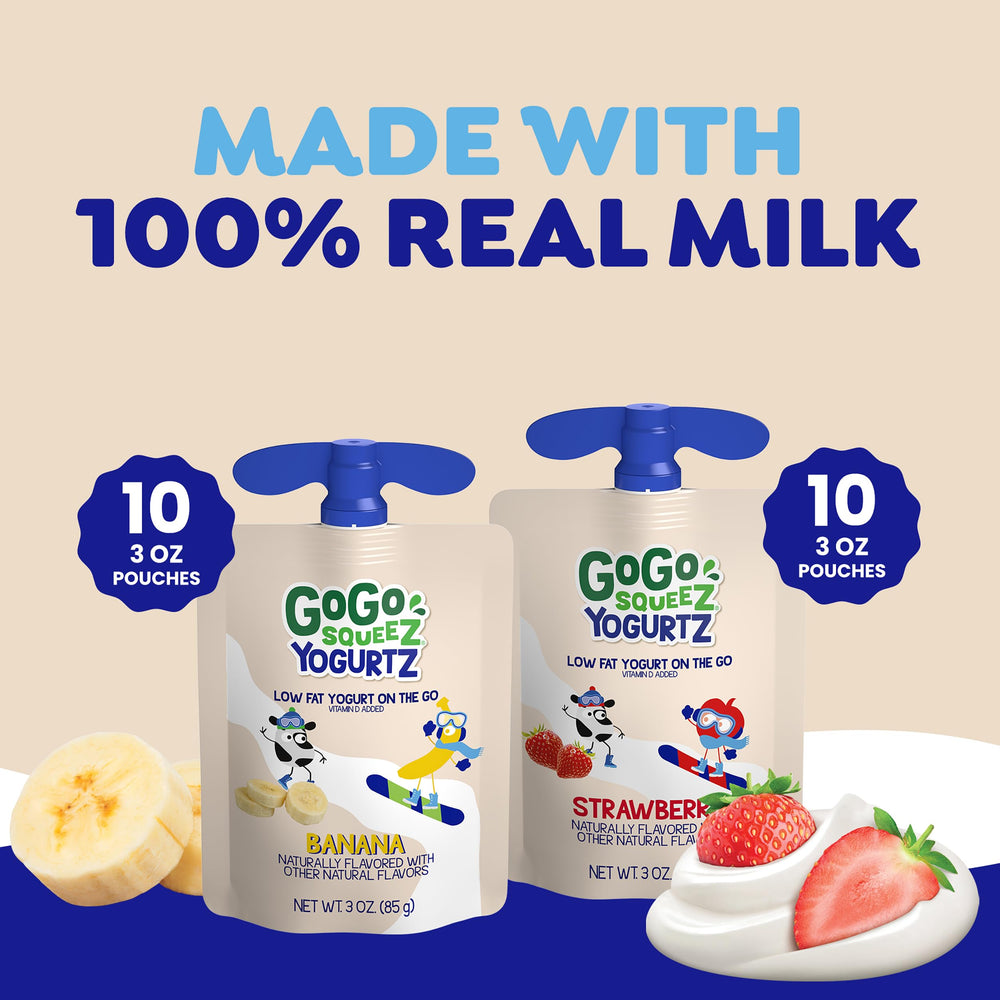 GoGo squeeZ yogurtZ 4g protein per pouch for growing kids.