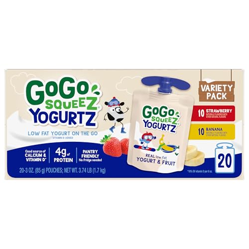 GoGo squeeZ yogurtZ nut-free, kosher, gluten-free label on pouch.