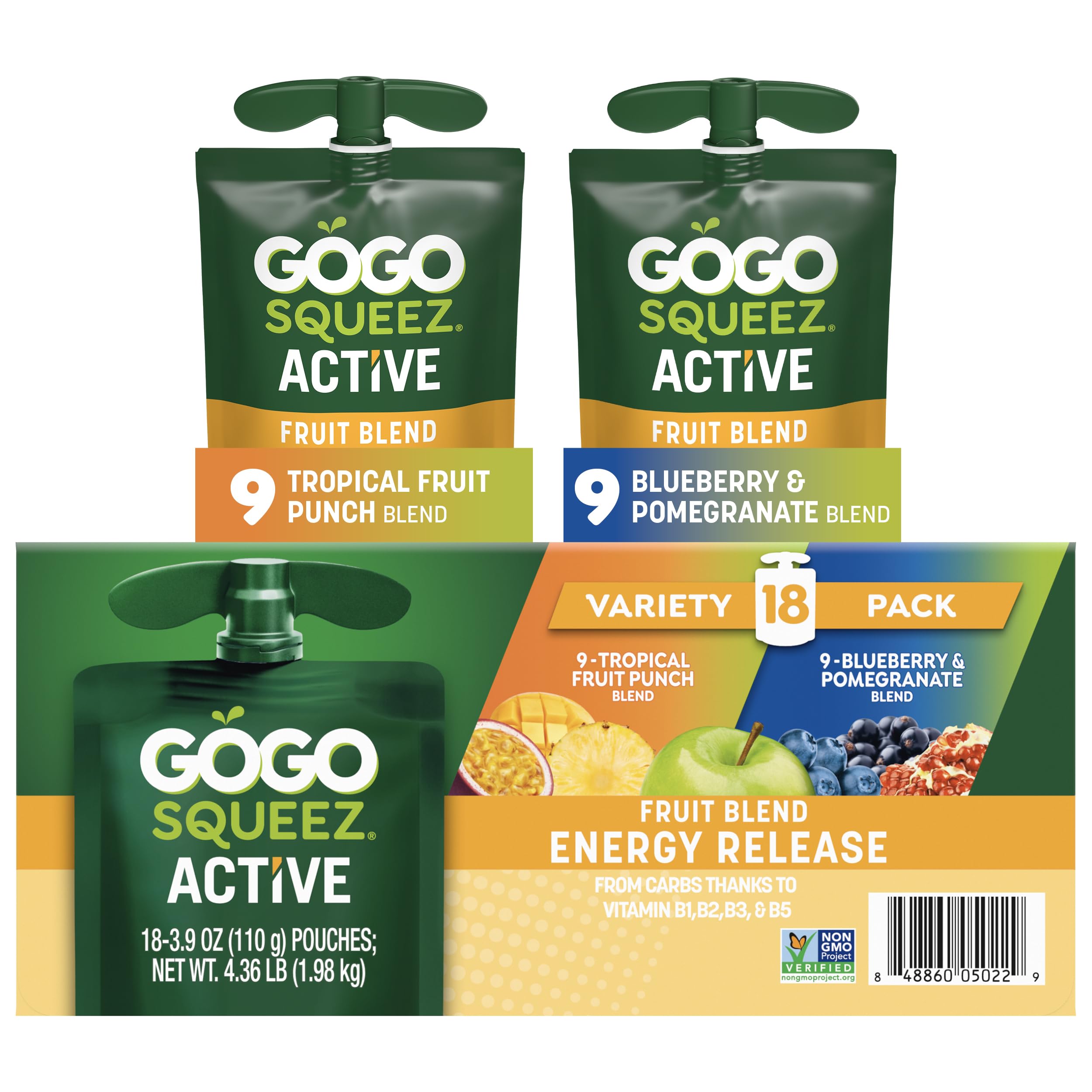 GoGo SqueeZ Active Energy Release tropical fruit punch pouch ideal for pre-workout fueling